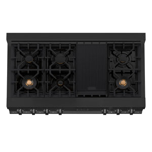 ZLINE 48" Porcelain Gas Stovetop in Black Stainless with 7 Gas Burners and Griddle (RTB-BR-48)