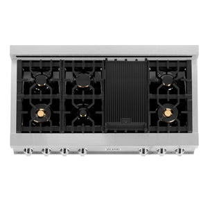 ZLINE 48" Porcelain Gas Stovetop in Fingerprint Resistant Stainless Steel with 7 Gas Brass Burners and Griddle (RTS-BR-GR-48)