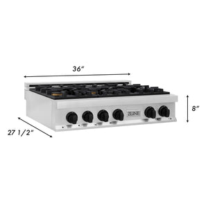 ZLINE Autograph Edition 36" Porcelain Rangetop with 6 Gas Burners in Stainless Steel and Matte Black Accents (RTZ-36-MB)