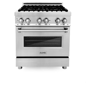 ZLINE 30" Kitchen Package with Stainless Steel Dual Fuel Range, Range Hood, Microwave Drawer and Tall Tub Dishwasher