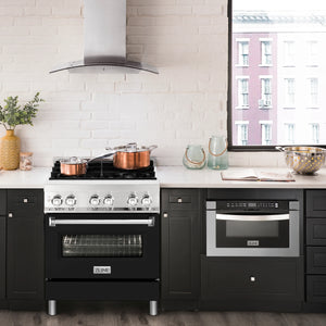 ZLINE 30" 4.0 cu. ft. Dual Fuel Range with Gas Stove and Electric Oven in Stainless Steel and Black Matte Door (RA-BLM-30)