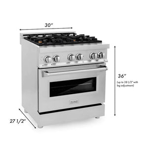 ZLINE 30" 4.0 cu. ft. Dual Fuel Range with Gas Stove and Electric Oven in Stainless Steel with Brass Burners (RA-BR-30)