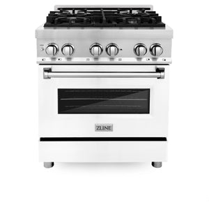 ZLINE 30" 4.0 cu. ft. Dual Fuel Range with Gas Stove and Electric Oven in Stainless Steel and White Matte Door (RA-WM-30)