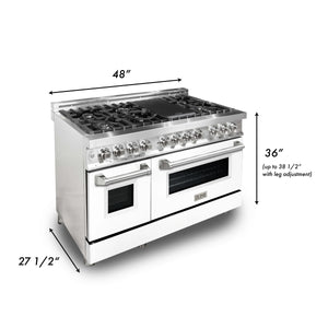 ZLINE 48" 6.0 cu. ft. Dual Fuel Range with Gas Stove and Electric Oven in Stainless Steel and White Matte Door (RA-WM-48)