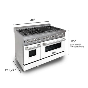 ZLINE 48" 6.0 cu. ft. Electric Oven, Gas Cooktop Dual Fuel Range, Griddle, White Matte Door in Fingerprint Resistant Stainless