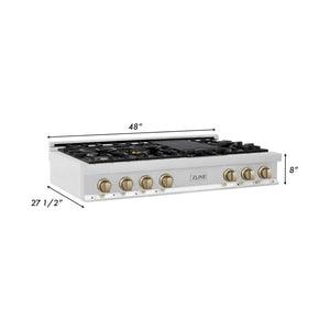 ZLINE Autograph Edition 48" Porcelain Rangetop with 7 Gas Burners in Stainless Steel and Champagne Bronze Accents (RTZ-48-CB)