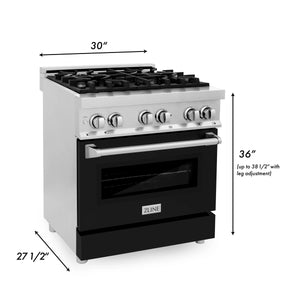 ZLINE 30" 4.0 cu. ft. Dual Fuel Range with Gas Stove and Electric Oven in Stainless Steel and Black Matte Door (RA-BLM-30)