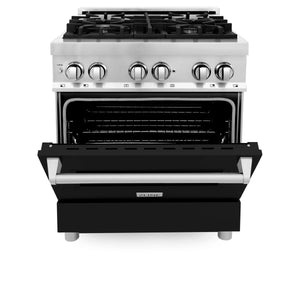 ZLINE 30" 4.0 cu. ft. Dual Fuel Range with Gas Stove and Electric Oven in Stainless Steel and Black Matte Door (RA-BLM-30)