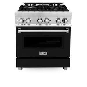 ZLINE 30" 4.0 cu. ft. Dual Fuel Range with Gas Stove and Electric Oven in Stainless Steel and Black Matte Door (RA-BLM-30)