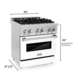 ZLINE 30" 4.0 cu. ft. Dual Fuel Range with Gas Stove and Electric Oven in Stainless Steel and White Matte Door (RA-WM-30)