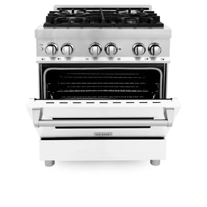 ZLINE 30" 4.0 cu. ft. Dual Fuel Range with Gas Stove and Electric Oven in Stainless Steel and White Matte Door (RA-WM-30)