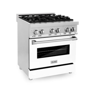 ZLINE 30" 4.0 cu. ft. Dual Fuel Range with Gas Stove and Electric Oven in Stainless Steel and White Matte Door (RA-WM-30)