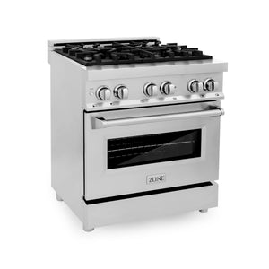 ZLINE 30" 4.0 cu. ft. Dual Fuel Range with Gas Stove and Electric Oven in Stainless Steel (RA30)