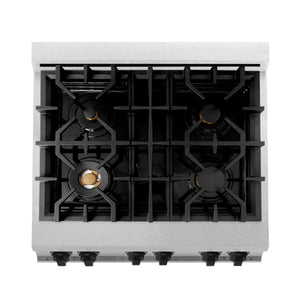 ZLINE Autograph Edition 30" 4.0 cu. ft. Dual Fuel Range, Gas Stove, Electric Oven in Fingerprint Resistant Stainless Steel with Matte Black Accents