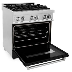 ZLINE 30" 4.0 cu. ft. Dual Fuel Range with Gas Stove and Electric Oven in Stainless Steel and Black Matte Door (RA-BLM-30)