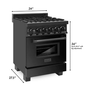 ZLINE 24" 2.8 cu. ft. Dual Fuel Range with Gas Stove and Electric Oven in Black Stainless Steel (RAB-24)