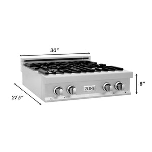 ZLINE 30" Porcelain Gas Stovetop in Fingerprint Resistant Stainless Steel with 4 Gas Brass Burners and Griddle (RTS-BR-GR-30)