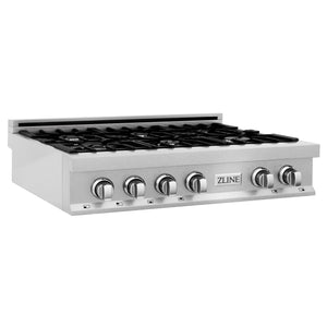 ZLINE 36" Porcelain Gas Stovetop in Fingerprint Resistant Stainless Steel with 6 Gas Burners and Griddle (RTS-GR-36)