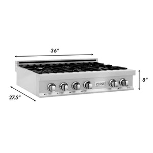 ZLINE 36" Porcelain Gas Stovetop in Fingerprint Resistant Stainless Steel with 6 Gas Burners and Griddle (RTS-GR-36)