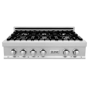 ZLINE 36" Porcelain Gas Stovetop in Fingerprint Resistant Stainless Steel with 6 Gas Burners and Griddle (RTS-GR-36)