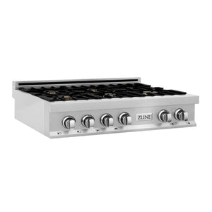 ZLINE 36" Porcelain Gas Stovetop in Fingerprint Resistant Stainless Steel with 6 Gas Burners and Griddle (RTS-GR-36)