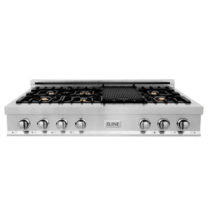 ZLINE 48 in. Porcelain Gas Stovetop with Griddle and Brass Burners (RT-BR-GR-48)