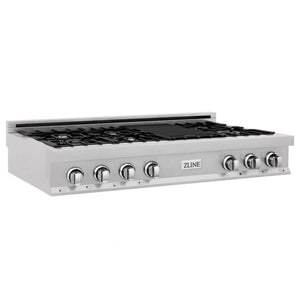 ZLINE 48" Porcelain Gas Stovetop in Fingerprint Resistant Stainless Steel with 7 Gas Burners and Griddle (RTS-GR-48)