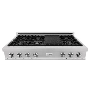 ZLINE 48" Porcelain Gas Stovetop in Fingerprint Resistant Stainless Steel with 7 Gas Burners and Griddle (RTS-GR-48)