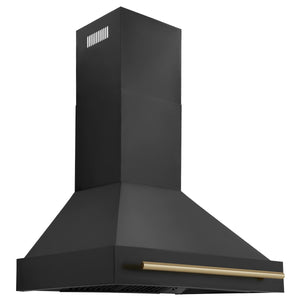 ZLINE 36" Autograph Edition Kitchen Package, Black Stainless Steel Dual Fuel Range, Range Hood, Dishwasher, Refrigeration, Champagne Bronze Accents