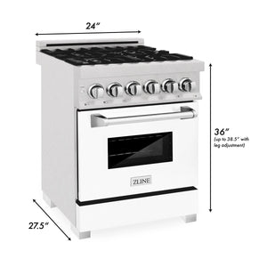 ZLINE 24" 2.8 cu. ft. Electric Oven, Gas Cooktop Dual Fuel Range, Griddle, White Matte Door in Fingerprint Resistant Stainless