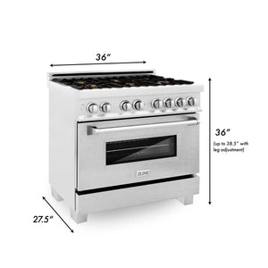 ZLINE 36" 4.6 cu. ft. Dual Fuel Range with Gas Stove and Electric Oven in Fingerprint Resistant Stainless Steel and Brass Burners (RAS-SN-BR-36)