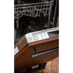 ZLINE 18 in. Compact Hand-Hammered Copper Top Control Dishwasher with Stainless Steel Tub and Modern Style Handle, 52dBa