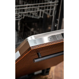 ZLINE 24 in. Hand-Hammered Copper Top Control Dishwasher with Stainless Steel Tub and Modern Style Handle, 52dBa