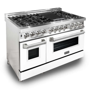 ZLINE 48" 6.0 cu. ft. Dual Fuel Range with Gas Stove and Electric Oven in Stainless Steel and White Matte Door (RA-WM-48)