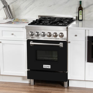 ZLINE 24" 2.8 cu. ft. Dual Fuel Range with Gas Stove and Electric Oven in Stainless Steel and Black Matte Door (RA-BLM-24)