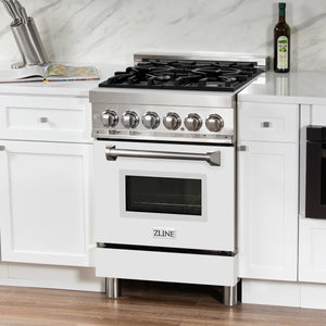 ZLINE 24" 2.8 cu. ft. Dual Fuel Range with Gas Stove and Electric Oven in Stainless Steel and White Matte Door (RA-WM-24)