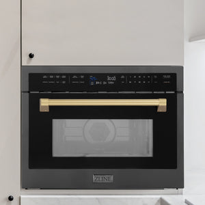 ZLINE Autograph Edition 24" 1.6 cu ft. Built-in Convection Microwave Oven in Black Stainless Steel and Champagne Bronze Accents