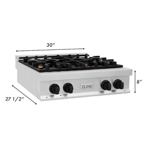 ZLINE Autograph Edition 30" Porcelain Rangetop with 4 Gas Burners in Stainless Steel and Matte Black Accents (RTZ-30-MB)