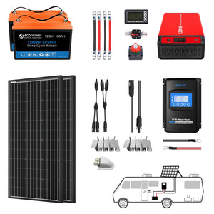 ACOPOWER - Lithium Battery Mono Solar Power Complete System with Battery and Inverter for RV Boat 12V Off Grid Kit