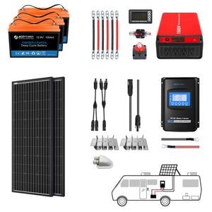 ACOPOWER - Lithium Battery Mono Solar Power Complete System with Battery and Inverter for RV Boat 12V Off Grid Kit