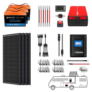 ACOPOWER - Lithium Battery Mono Solar Power Complete System with Battery and Inverter for RV Boat 12V Off Grid Kit