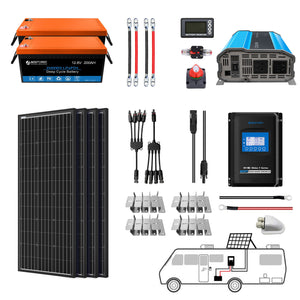 ACOPOWER - Lithium Battery Mono Solar Power Complete System with Battery and Inverter for RV Boat 12V Off Grid Kit