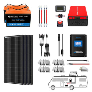 ACOPOWER - Lithium Battery Mono Solar Power Complete System with Battery and Inverter for RV Boat 12V Off Grid Kit