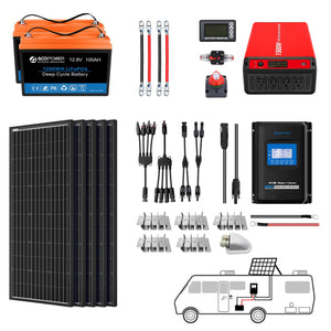 ACOPOWER - Lithium Battery Mono Solar Power Complete System with Battery and Inverter for RV Boat 12V Off Grid Kit