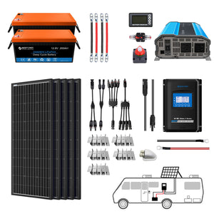 ACOPOWER - Lithium Battery Mono Solar Power Complete System with Battery and Inverter for RV Boat 12V Off Grid Kit