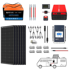 ACOPOWER - Lithium Battery Mono Solar Power Complete System with Battery and Inverter for RV Boat 12V Off Grid Kit