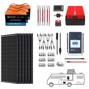 ACOPOWER - Lithium Battery Mono Solar Power Complete System with Battery and Inverter for RV Boat 12V Off Grid Kit