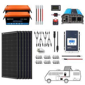 ACOPOWER - Lithium Battery Mono Solar Power Complete System with Battery and Inverter for RV Boat 12V Off Grid Kit