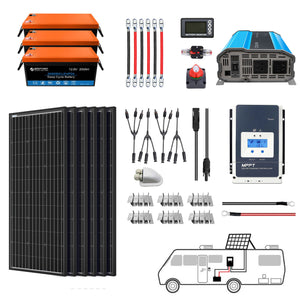 ACOPOWER - Lithium Battery Mono Solar Power Complete System with Battery and Inverter for RV Boat 12V Off Grid Kit