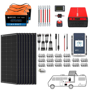 ACOPOWER - Lithium Battery Mono Solar Power Complete System with Battery and Inverter for RV Boat 12V Off Grid Kit